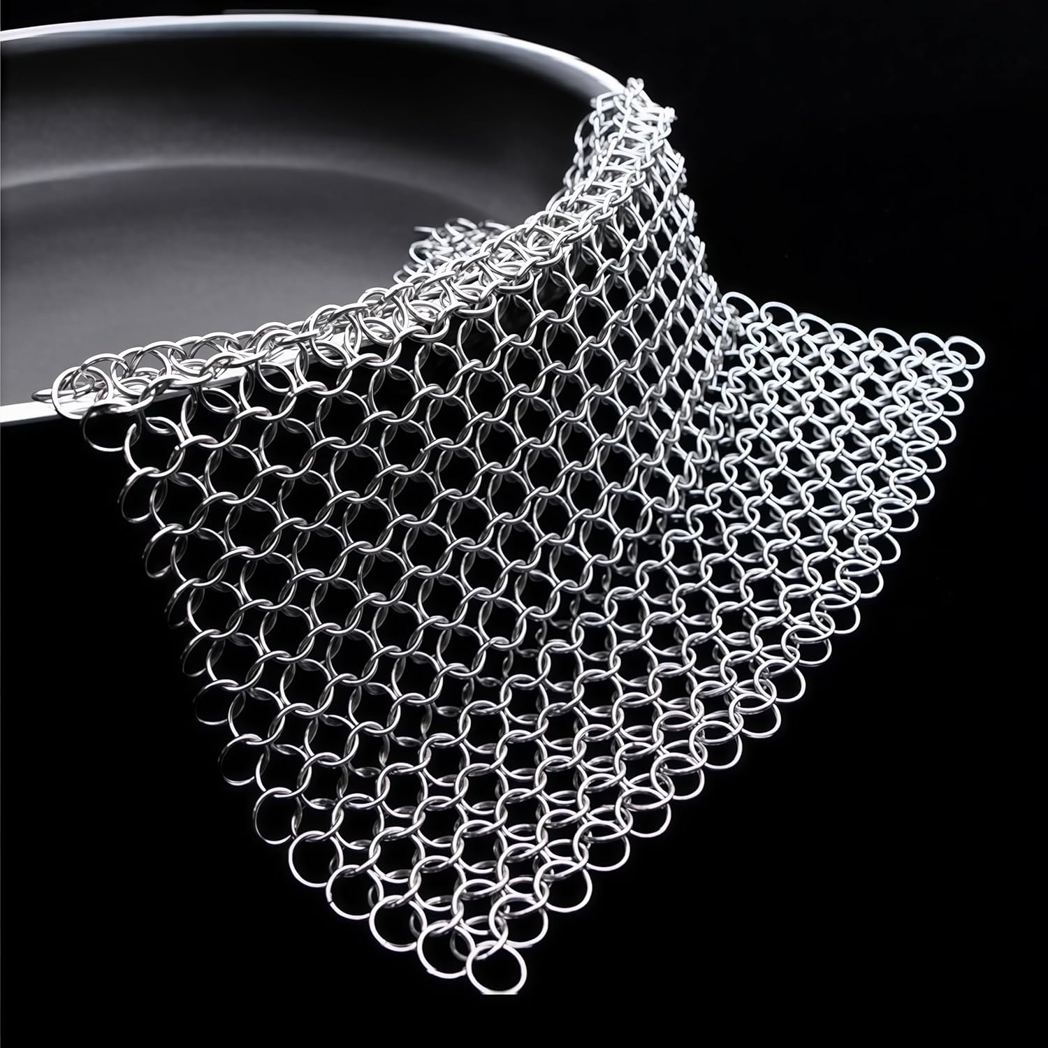 8"x6" Cast Iron Scrubber Stainless Steel Chainmail Cleaner for Pre-Seasoned Pans, Griddles, BBQ Grill and Pot Cookware Cleaning