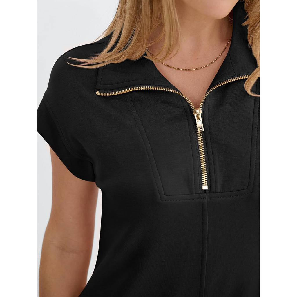 Anrabess Womens Summer Casual Half Zip Cap Sleeve Trendy Wrinkle-Free Tshirt Dress 2026 Spring Beach Vacation Short Dresses