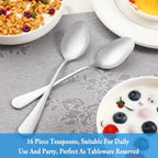Teaspoon Set,16 Piece 6.7" Spoons Silverware, Premium Food Grade Stainless Steel Tea Spoons, Durable Small Spoon, Good Teaspoons, Kitchen Dessert Spoon Set, Mirror Finish & Dishwasher Safe