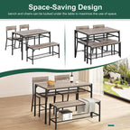 Shintenchi Kitchen Table Chairs Set Of 4, Dining Table Set For 4 With Bench And Chairs, 4 Pieces Kitchen Table Set With Storage Rack & Metal Frame For Small Space, Oak Gray