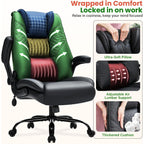 Cioman 500Lbs Big And Tall Office Chair With Inflatable Lumbar Support, Rubber Wheels Executive Chair With Rocking Function, High Back Wide Cushion Ergonomic Desk Chair For All-Day Sitting,Black