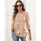 LOMON 3/4 Length Sleeve Womens Tops Pleated Puff Sleeve V Neck Work Blouses for Women Dressy Casual Spring Summer Clothes