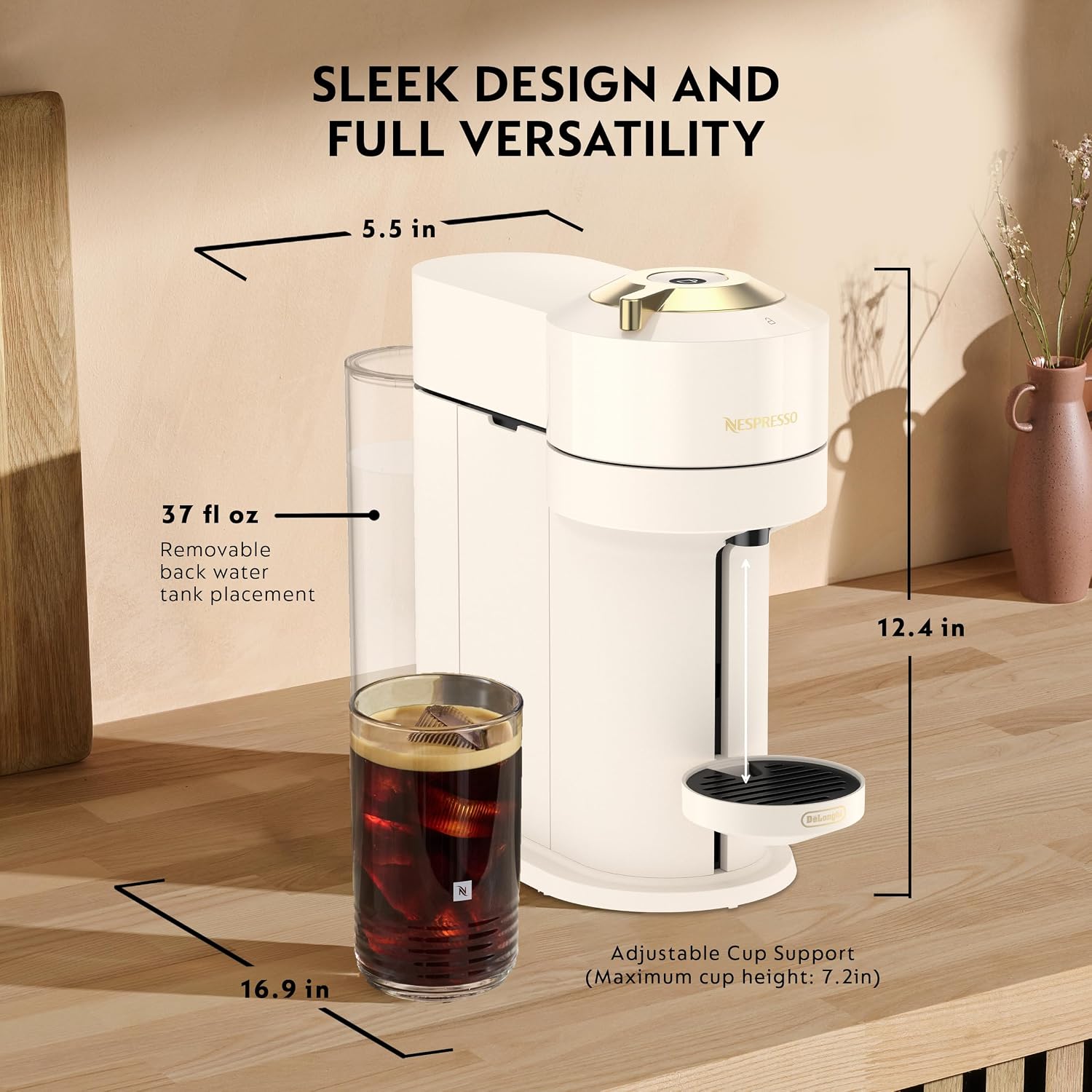 Nespresso Vertuo Next Coffee And Espresso Maker By De'Longhi, Creamy White And Gold