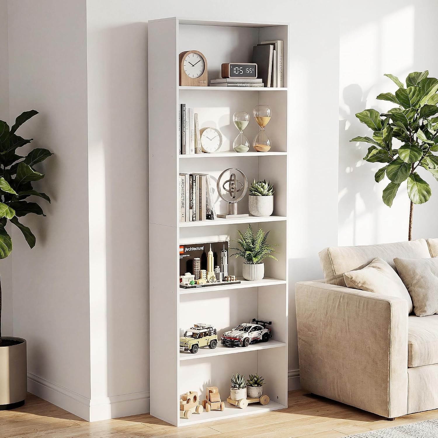 71" Tall 6-Tier Bookshelf, Large Open Display Bookcase With Ample Storage, Floor Standing Book Shelf For Living Room, Home Office, Bed Room, White