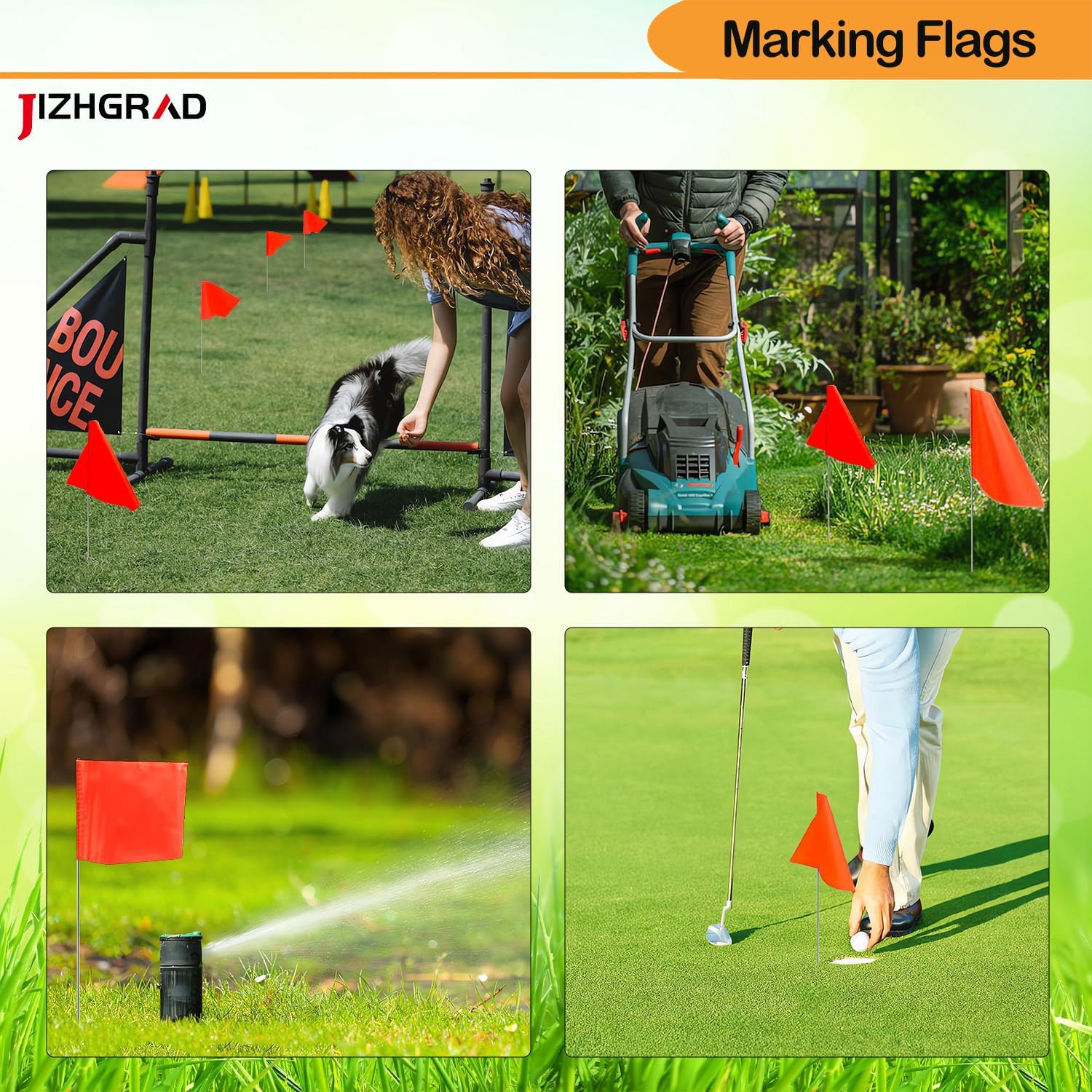 20Pack Orange Marking Flags, Jizhgrad 13X4X5 Inch Marker Flags Use For Yard & Lawn, Boundary & Dog Training, Survey & Landscape, Sprinkler & Surveyor, Garden & Construction, High Visibility, Sturdy, Versatile, Uv & Weather Resistant