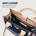 True Religion Denim Tote Bag, Bombe Logo Shoulder Carryall with Horseshoe Hardware and Strap Hand Bag, Dark Denim