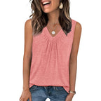 Ofeefan Tank Top For Women Loose Fit Sleeveless Shirts V Neck Summer Clothes Ruched Women'S Tees And Tanks Curved Hem