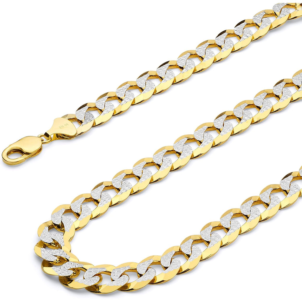 14k REAL Yellow/White/Two Tone Gold Solid 14mm, 12mm, 9.5mm, 8mm, 7mm, 6mm, 5mm, 4mm, 3mm, 2.5mm, 2mm Cuban Concave Curb Chain Necklace/Bracelet