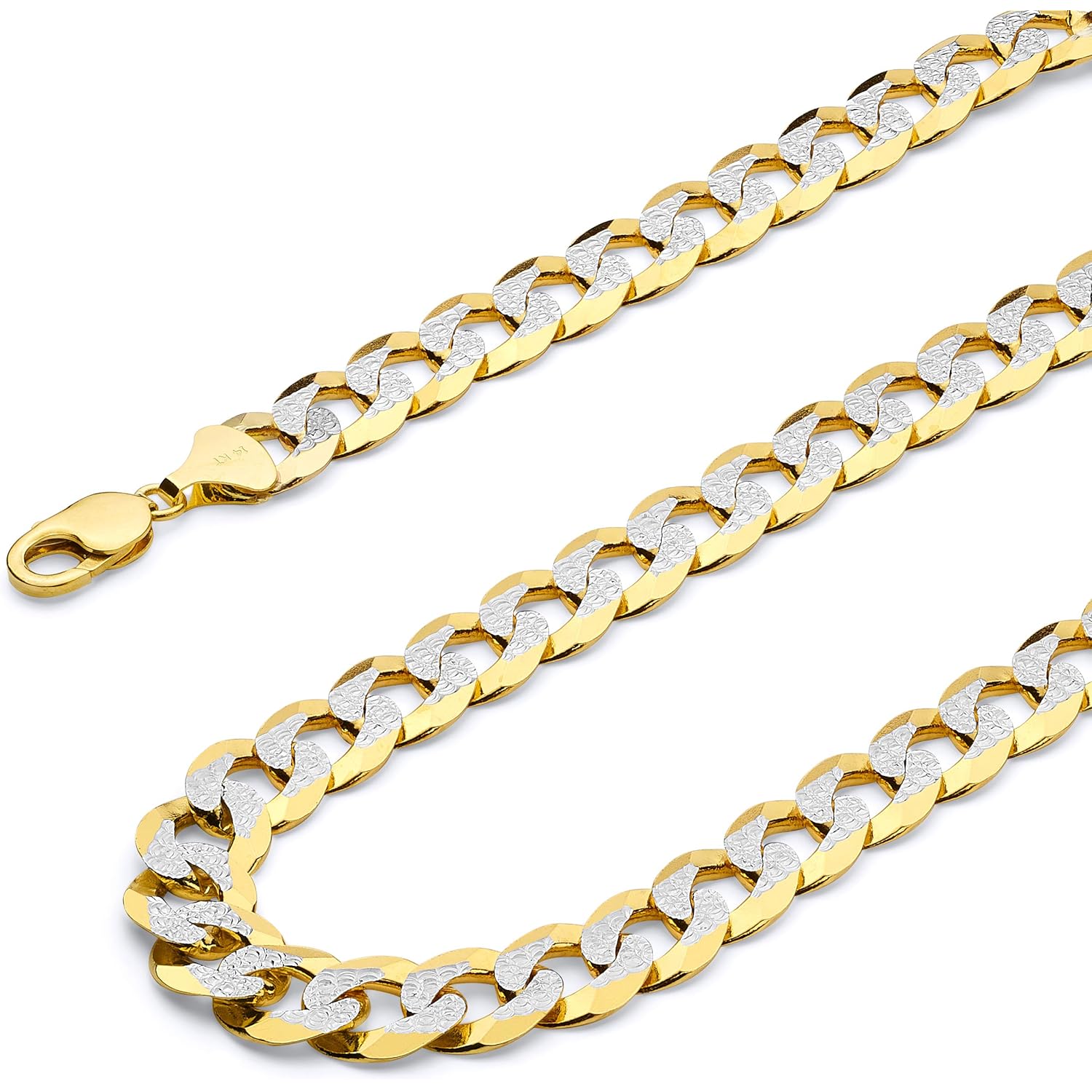 14k REAL Yellow/White/Two Tone Gold Solid 14mm, 12mm, 9.5mm, 8mm, 7mm, 6mm, 5mm, 4mm, 3mm, 2.5mm, 2mm Cuban Concave Curb Chain Necklace/Bracelet