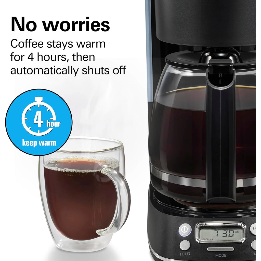 Hamilton Beach 12 Cup Programmable Hot & Iced Coffee Maker | Glass Carafe | Auto-Pause And Pour | 4-Hour Auto Shutoff | Black With Chrome Accents | 43690J