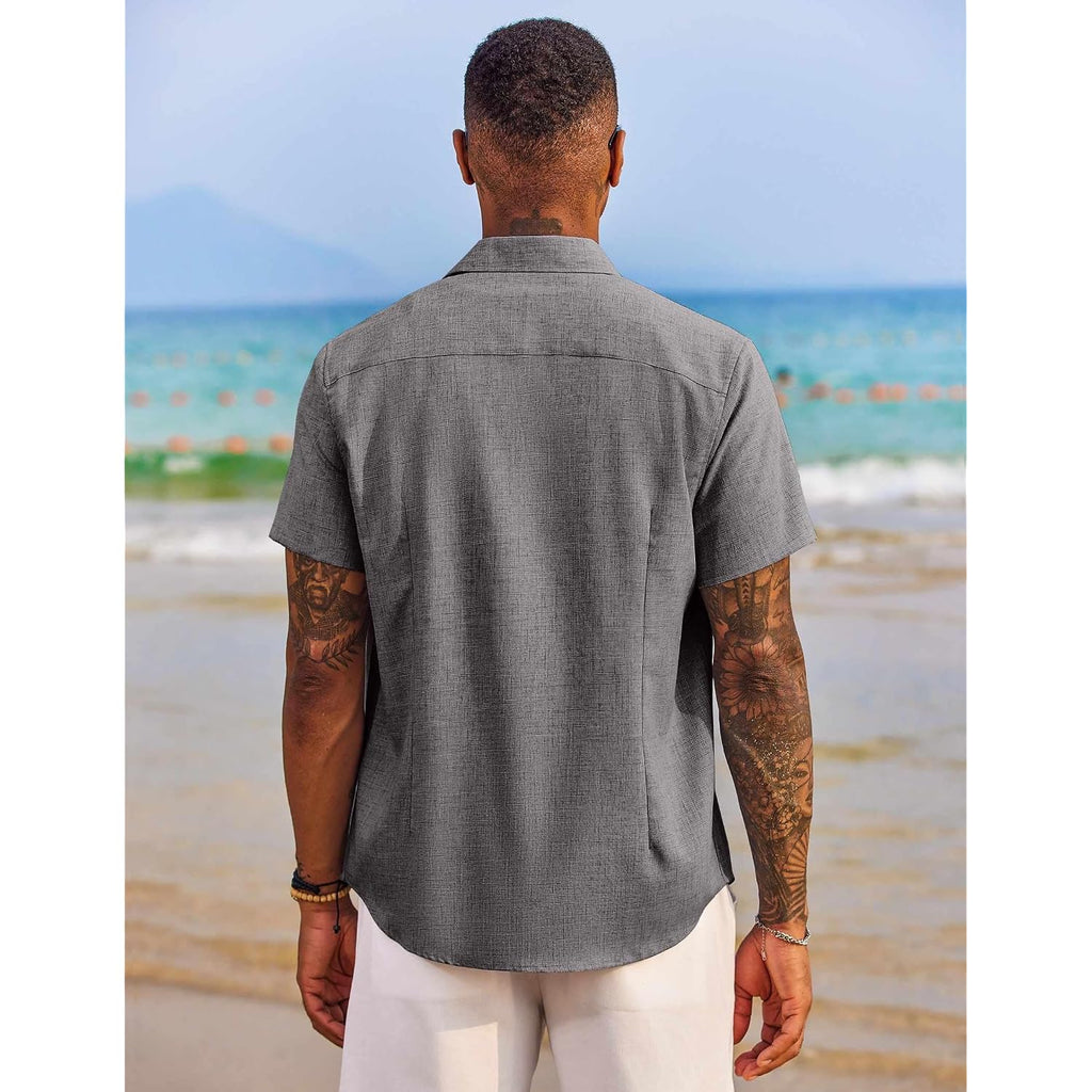 Coofandy Men'S Button Down Shirts Short Sleeve Casual Summer Beach Vacation Wedding Shirt With Pocket