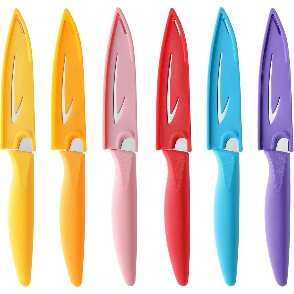 6Pcs Paring Knives, Stainless Steel Paring Knife Set With Matched Knife Sheath, 4 Inch Peeling Fruit Vegetable Kitchen Knife, German Steel, Pp Plastic Handle