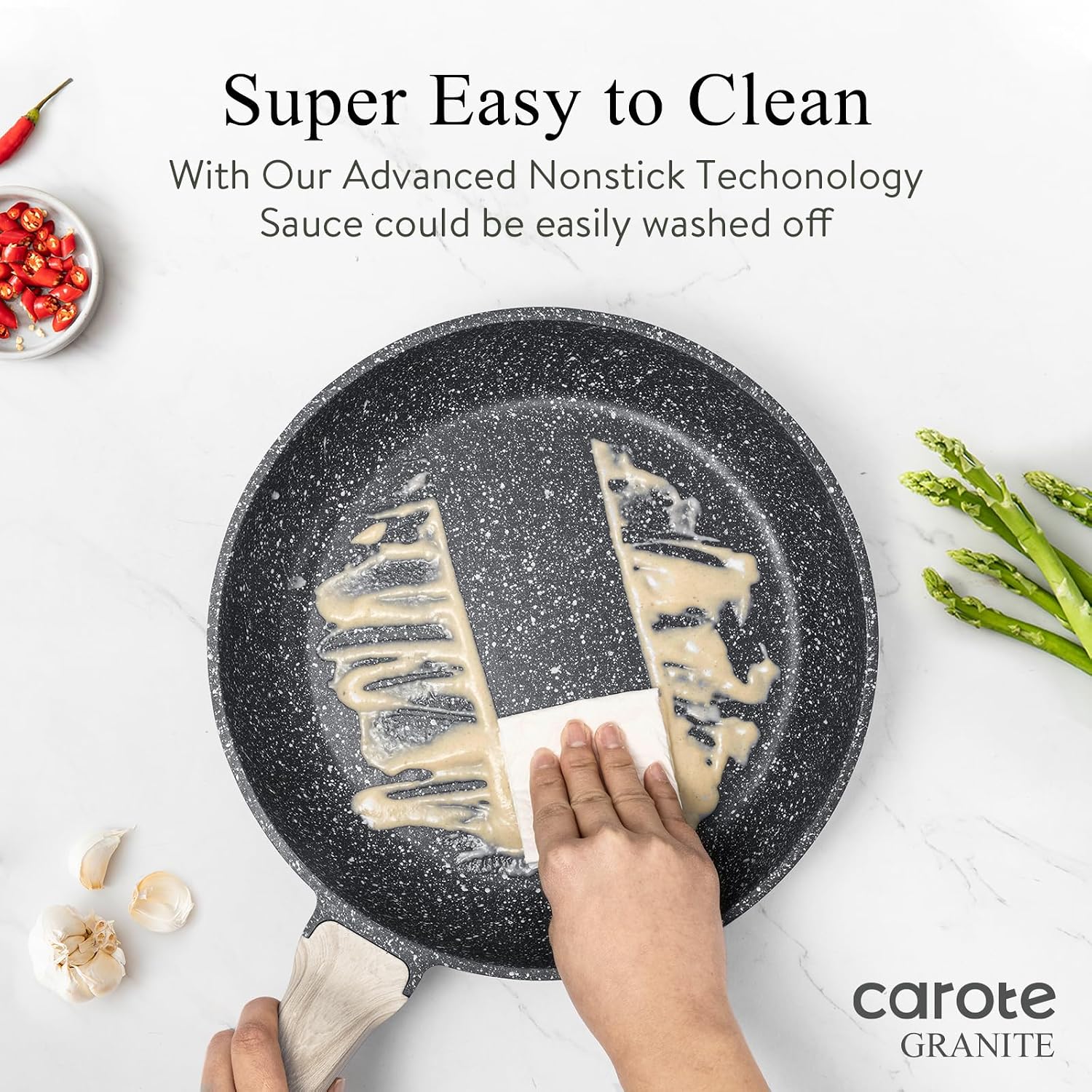 Carote Nonstick Frying Pan Skillet,Non Stick Granite Fry Pan Egg Pan Omelet Pans, Stone Cookware Chef'S Pan, Pfoa Free,Induction Compatible(Classic Granite, 8-Inch)