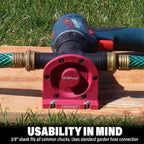 Milescraft 1314 Drill Pump 750 - Self Priming Water Pump Attachment For Drills - Water Transfer Pump - Uses Common Garden Hose - 750 Gallons Per Hour