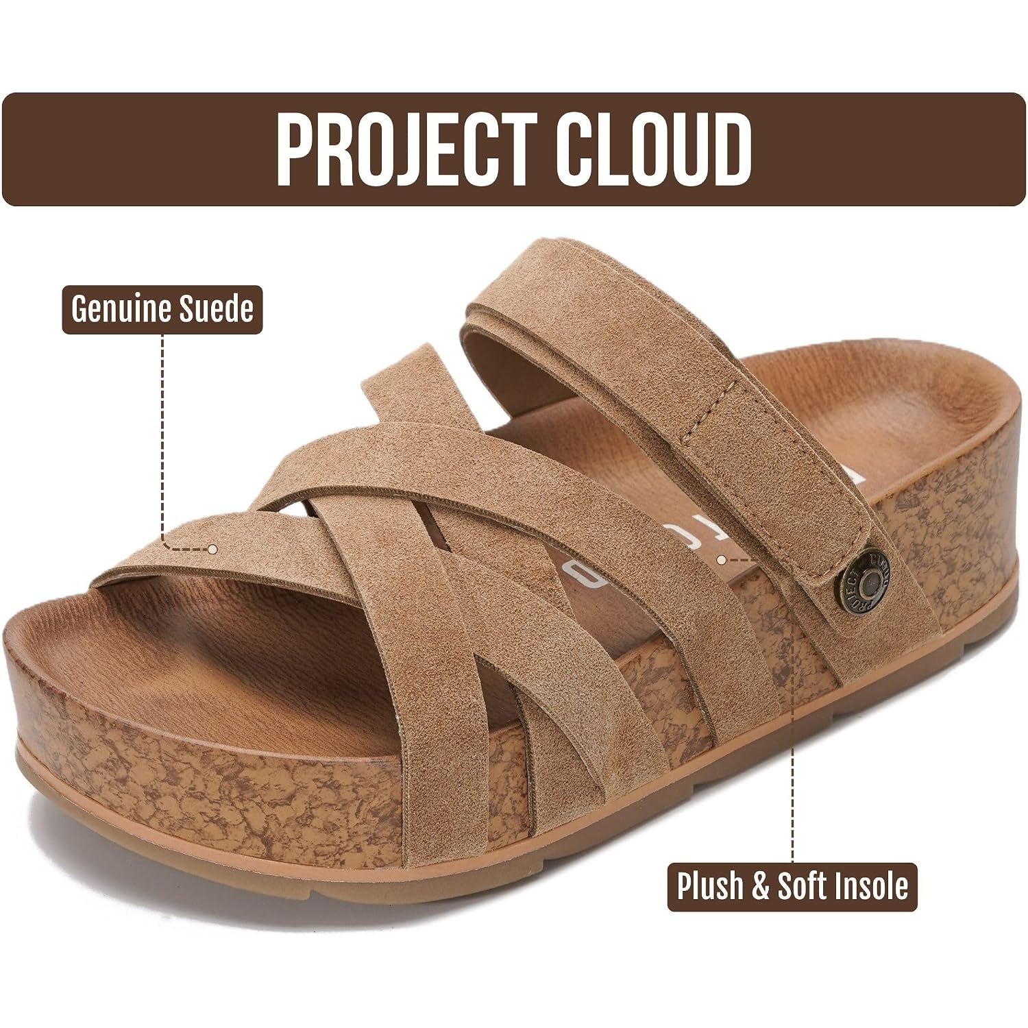 Project Cloud 100% Genuine Leather Platform Sandals Women – Strappy Wedges With Comfortable Plush Insole – Lightweight & Non Slip Wedge Sandals For Women 2026 (Pacifica)