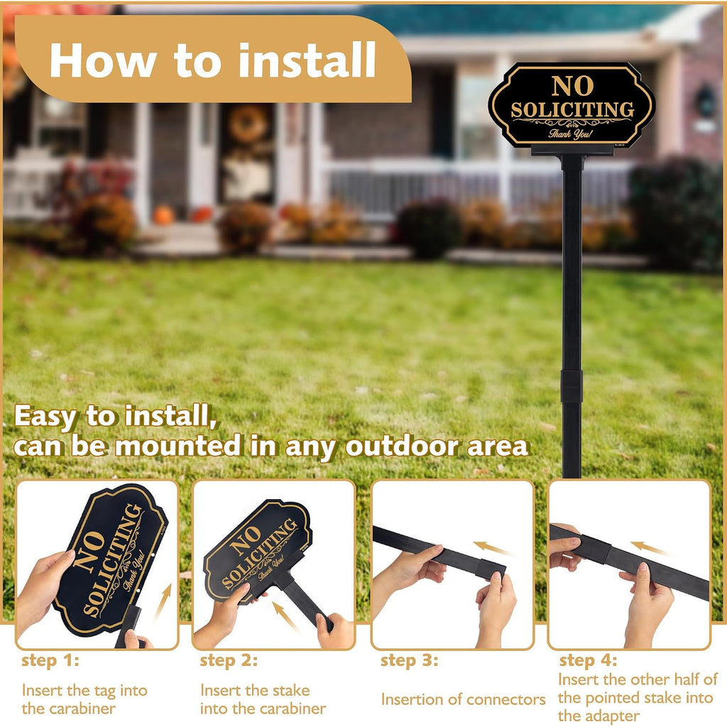 No Soliciting Sign For House With Stake - 50-Mil Thick Aluminum - 5X10 Inch/37 Inch High - Adjustable Height - Outdoor Yard Sign For Home And Front Door (A1512)