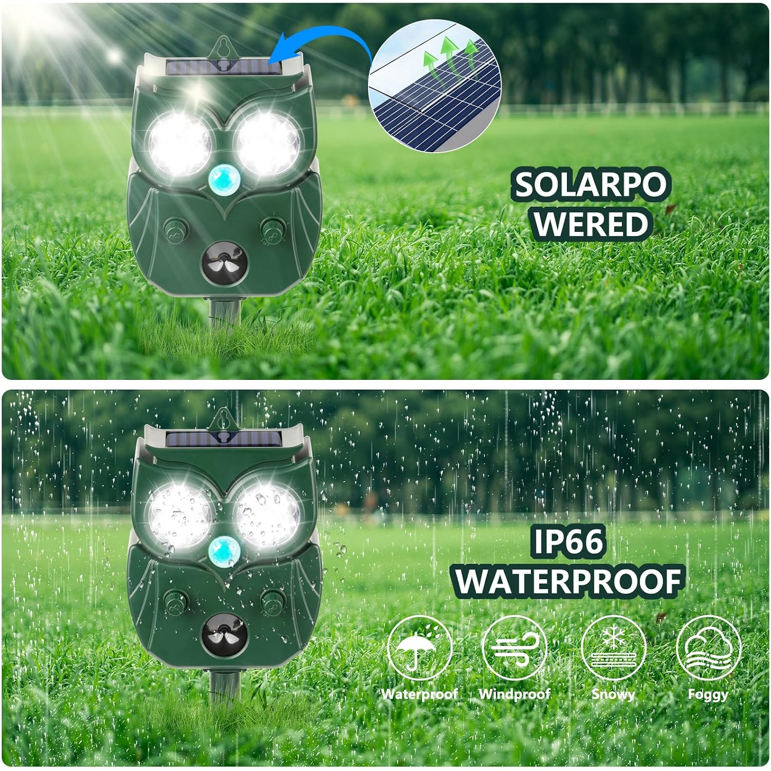 2 Pack 2026 Ultrasonic Animal Repellent Outdoor Deer Repellent Devices Solar Animal Repeller Motion Activated Deterrent To Scare Cat Squirrel Rabbit Raccoon Skunk With Led Flash Lights For Yard Lawns