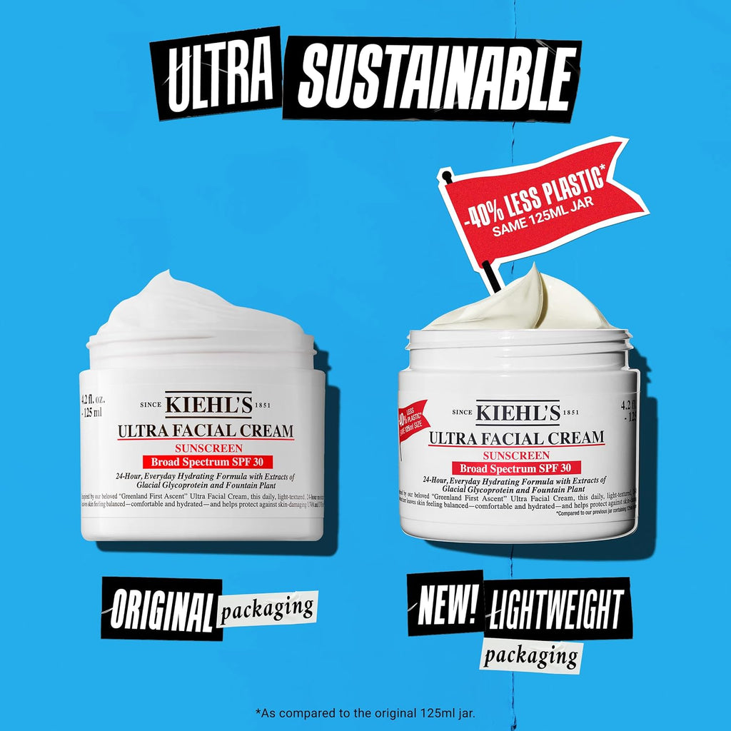Kiehl'S Ultra Facial Cream With Spf 30, Lightweight Daily Face Moisturizer For All Skin Types, 24-Hour Hydration, Uv Sunscreen Protection, Non-Greasy, Absorbs Quickly, With Glacial Glycoprotein