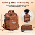 PU Leather Backpack Purse for Women | Anti-theft Ladies Shoulder Bag Handbag Suitable for Work, Travel, and Daily Use (Brown)