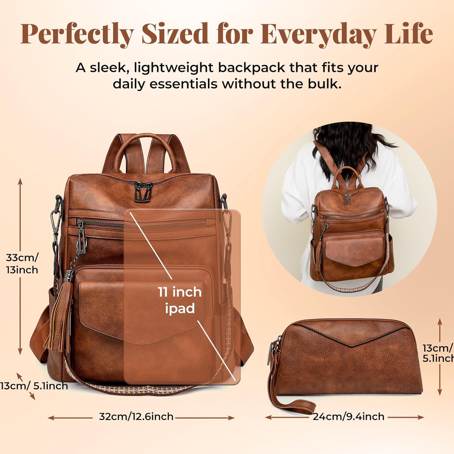 PU Leather Backpack Purse for Women | Anti-theft Ladies Shoulder Bag Handbag Suitable for Work, Travel, and Daily Use (Brown)