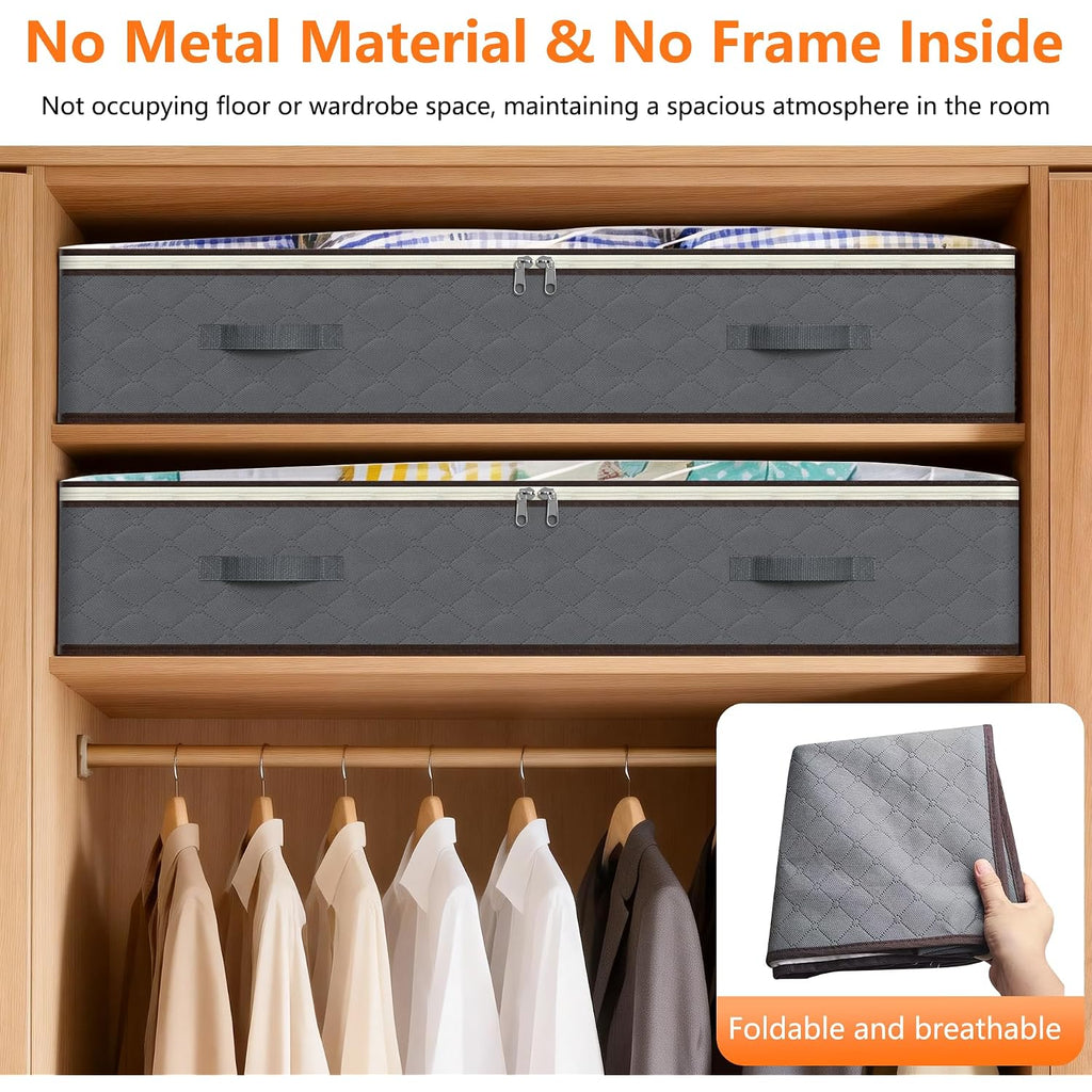 90L Under Bed Storage Containers,4-Pack Closet Organizers And Storage Bins,For Organization And Storage Clothes, Shoes, Blankets & Pillows,Visible Transparent Top Storage Bins With Lids, Grey