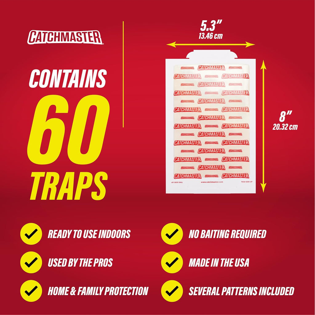 Catchmaster Extra Sticky Insect & Mouse Traps 60-Count, 5.3"X8" Glue Boards For Mice & Insects, Ultra Sticky Rat & Mousetraps Indoor For Home Use In Garages, Basements & Attics, Pest Control For Home