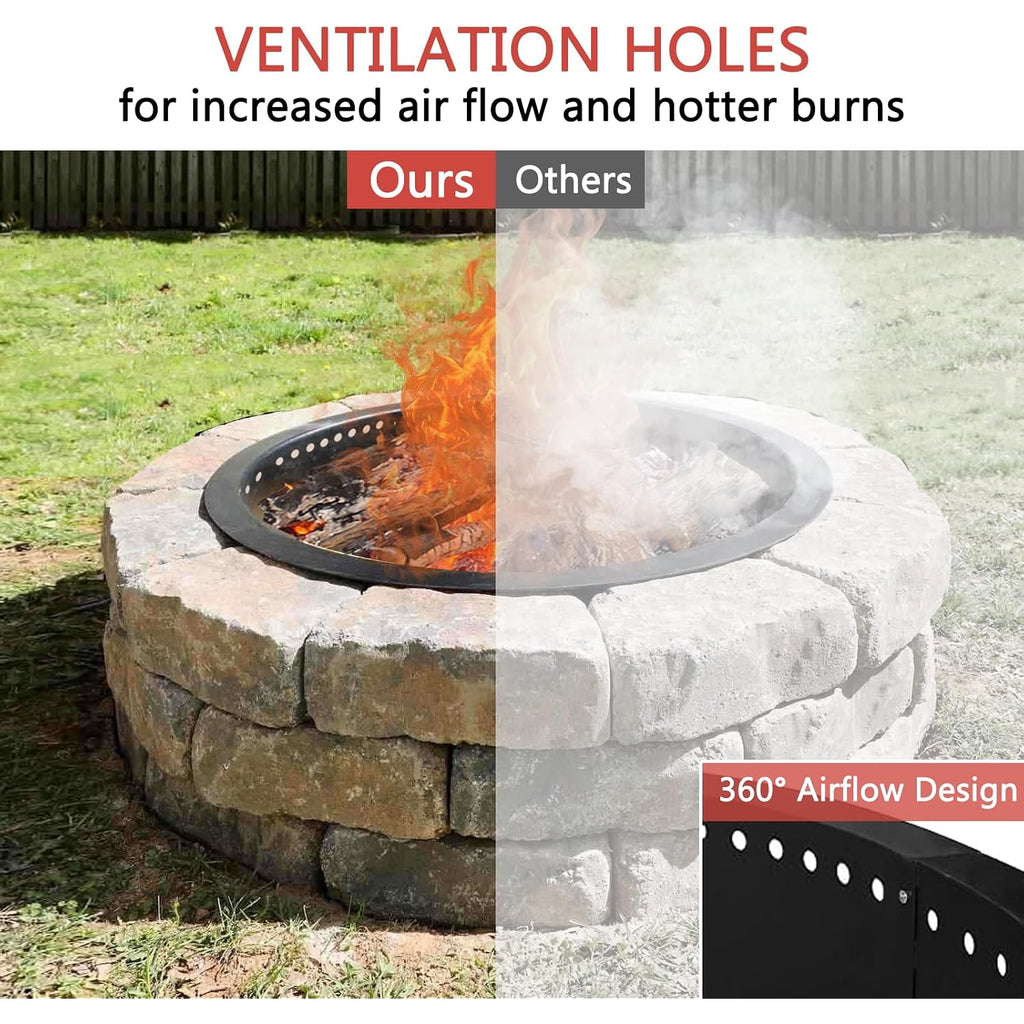Soulmate Outdoor 40-Inch Outer/36-Inch Inner Fire Pit Ring Smokeless,Duty Solid Metal Steel Round Firepit Rim Insert For Diy Fire Pits, Outdoor Above Or In-Ground, Camping Garden Patio Backyard.