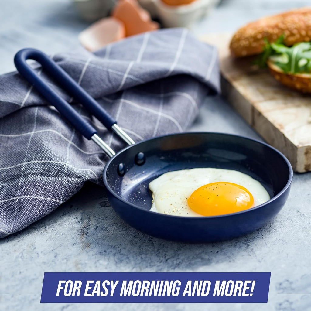 Blue Diamond Mini Egg Frying Pan Skillet, Diamond Infused Healthy Ceramic Nonstick, Pfas And Pfoa-Free, Dishwasher And Oven Safe, Even Heating, Metal Utensil Safe, Warp Control Base, Blue
