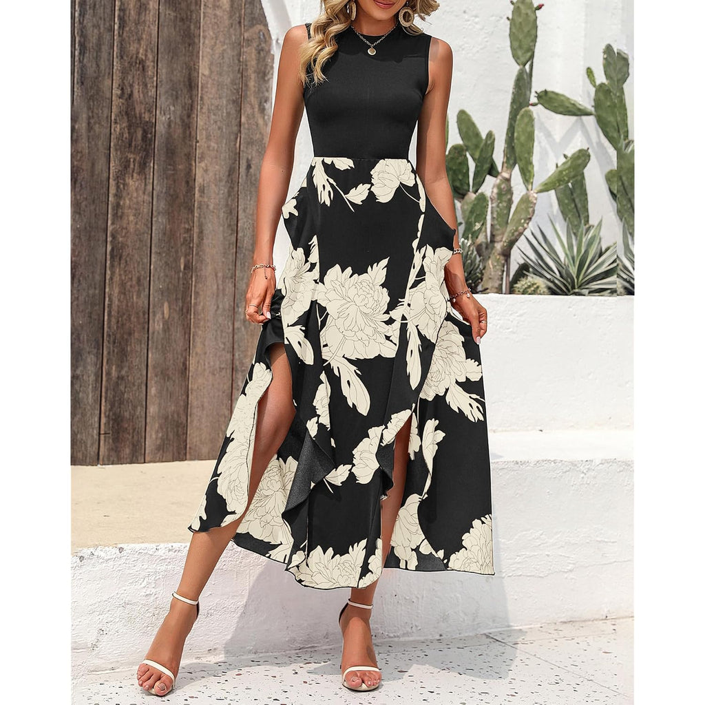Btfbm Summer Dresses For Women 2026 Casual Spring Floral Sleeveless Ruffle Boho Cocktail Wedding Guest Party Midi Dress