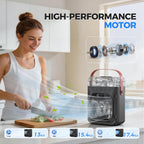 Rechargeable Misting Fan Portable【Max 40H Runtime】,Desk Cooling Air Conditioner Fan 5℉ Drop,Water Spray Mister Fan & 2 Spray Modes, Battery Powered Operated Bedroom Fan & Lights, Remote Control, Black