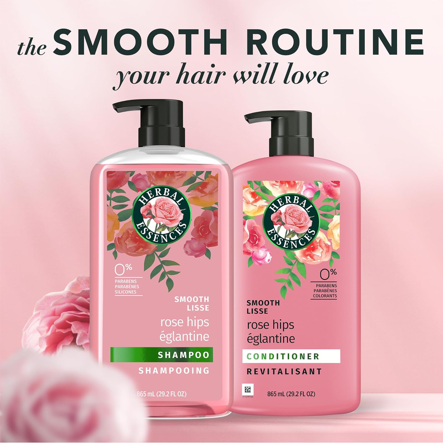 Herbal Essences Shampoo & Conditioner Set, Rose Hips - Smooth Collection, Paraben-Free, Color-Safe, Shiny Hair With Jojoba & Vitamin E, 29.2 Fl Oz Each, 2-Pack
