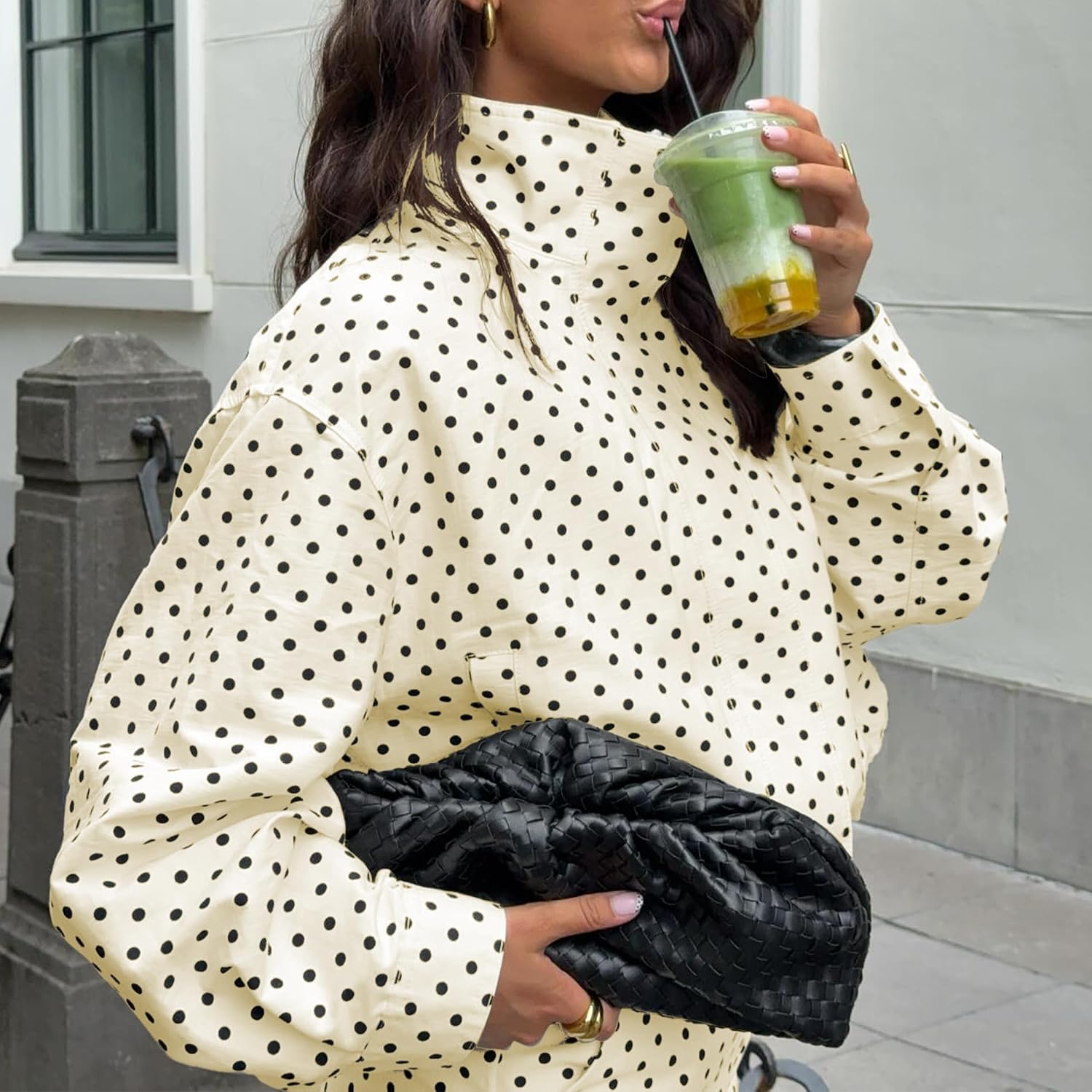 Women Polka Dot Jacket Lightweight Zip Up Coat 2026 Trendy Fall Outfits Cropped Spring Jackets With Pockets