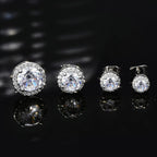 4 Pairs Silver Stud Earrings for Women, 18K Silver Plated Hypoallergenic Premium Cubic Zirconia Earrings, Halo Round Square Stud Earrings Set for Women Men