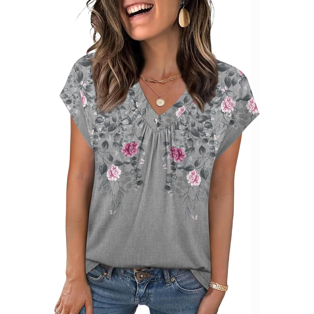 Zeagoo Womens Tops Short Sleeve V Neck Shirts Summer Dressy Casual Business Clothes Work Blouses Fashion Clothing Outfits