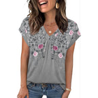 Zeagoo Womens Tops Short Sleeve V Neck Shirts Summer Dressy Casual Business Clothes Work Blouses Fashion Clothing Outfits