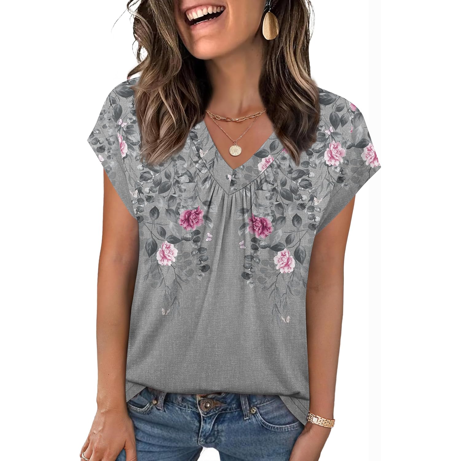 Zeagoo Womens Tops Short Sleeve V Neck Shirts Summer Dressy Casual Business Clothes Work Blouses Fashion Clothing Outfits