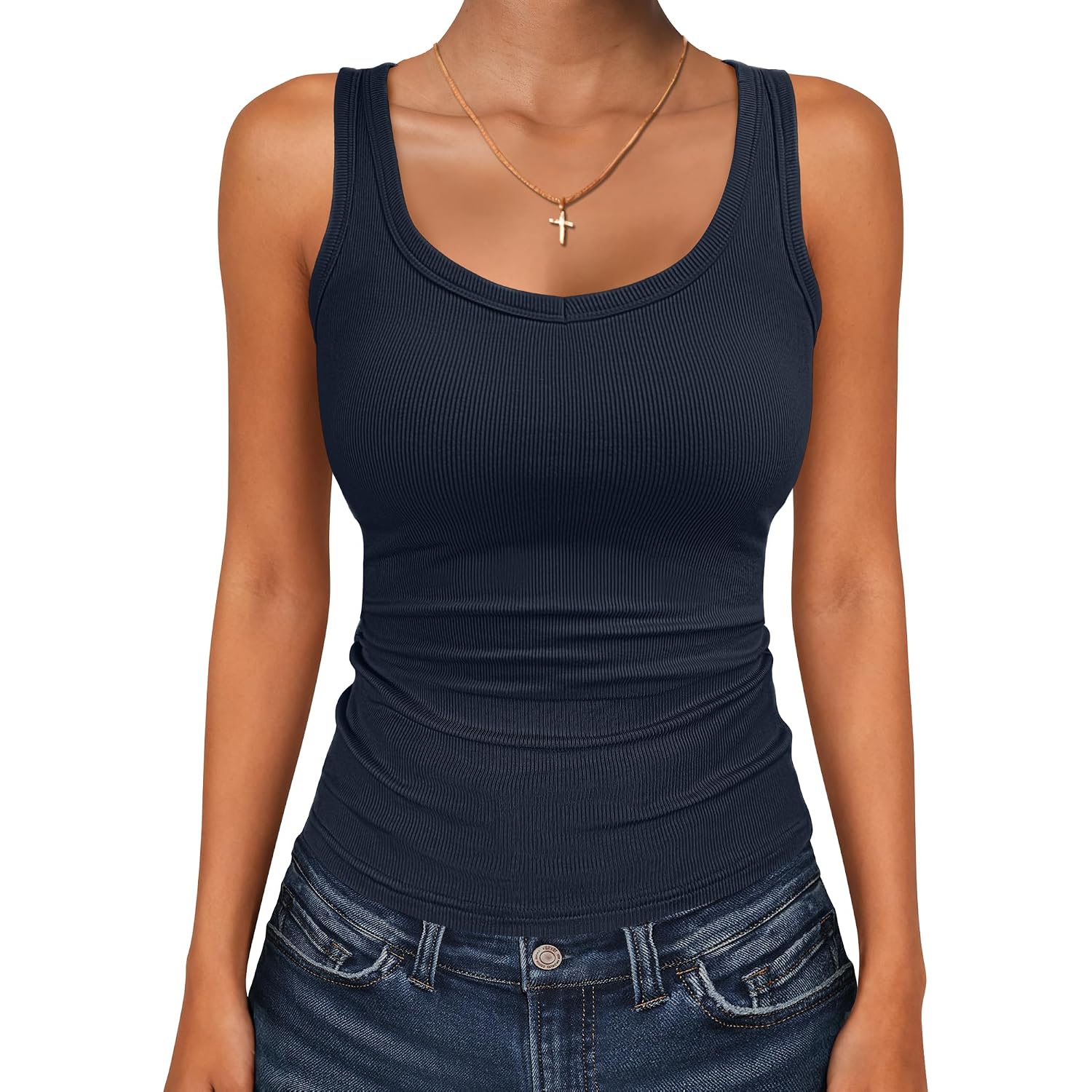 ANRABESS Women's Ribbed Tank Top, Scoop Neck Sleeveless, Fitted Tee for Workout, Going Out, Casual & Summer Wear