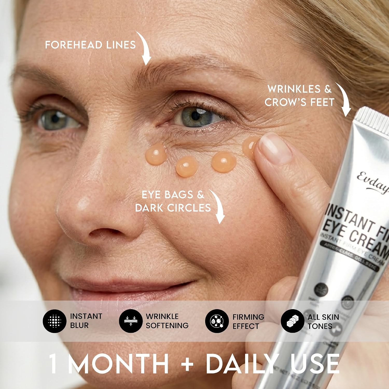 Instant Eye Tightener Cream – Anti Aging Eye Treatment For Eye Bags & Wrinkles – Instant Face Lift Effect For Under Eye Puffiness, Fine Lines & Tired Eyes – 5-Minute Firming Formula – 15Ml