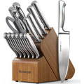 Astercook Knife Set, 15 Piece German Steel Kitchen Knife Set With Built-In Sharpener, One-Piece Knife Block Set Rust-Resistant Dishwasher Safe Block Knives Set For Cooking & Gift (Walnut Brown)