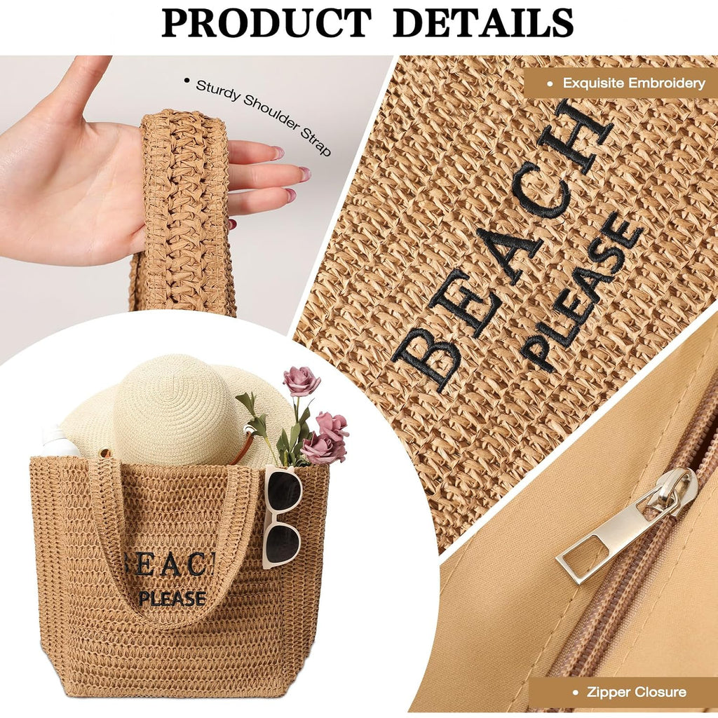 Tavaleu Straw Beach Bags For Women, Large Beach Bag Summer Woven Tote Bag Travel Shoulder Handbags For Holiday