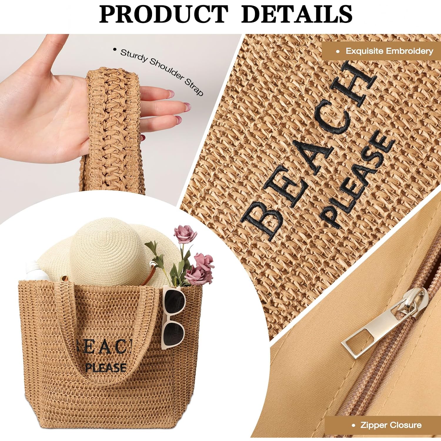 Tavaleu Straw Beach Bags For Women, Large Beach Bag Summer Woven Tote Bag Travel Shoulder Handbags For Holiday