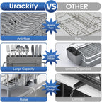 Urackify Stainless Steel Dish Drying Rack - Large Capacity Kitchen Counter Organizer with Drain Board, Utensil Holder & Detachable Cup Shelf, 304 Surgical-Grade Rust-Proof Dish Drainer, Easy Assembly