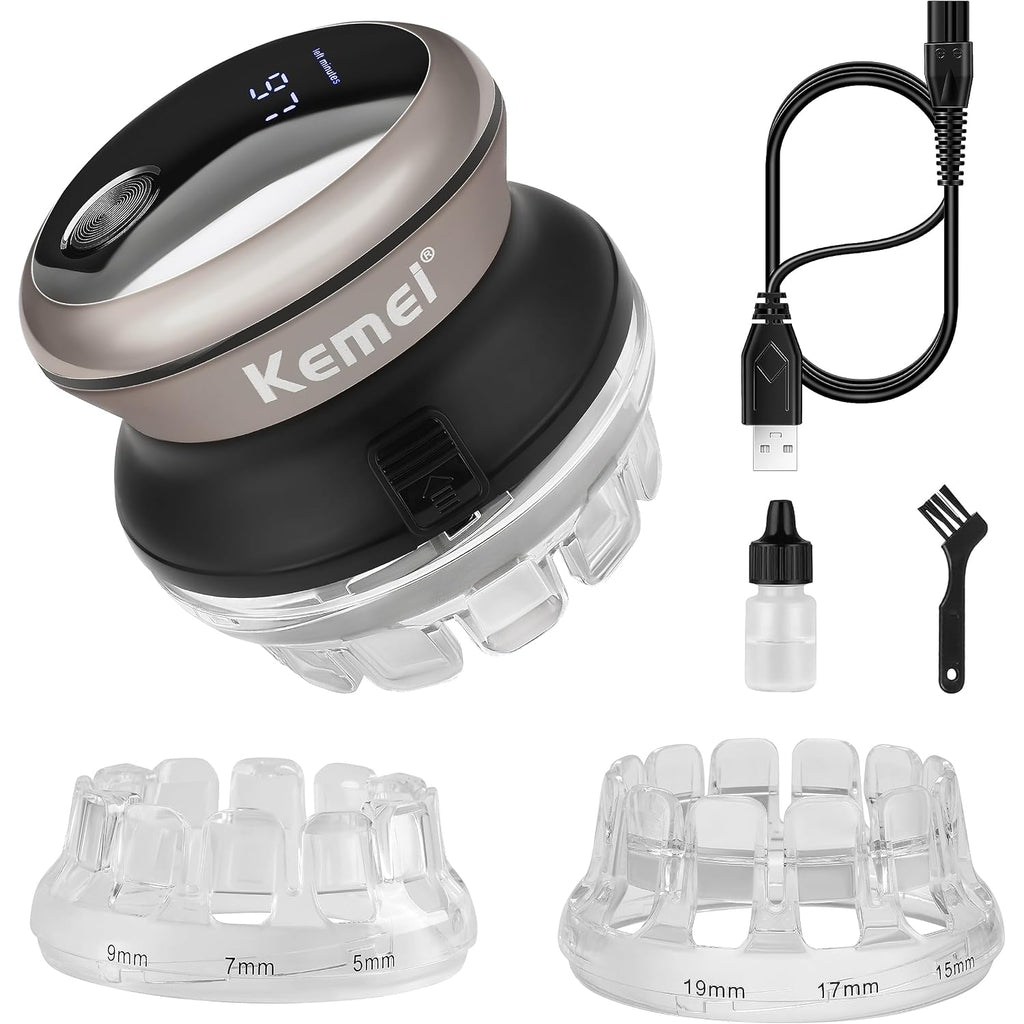 Kemei Professional Hair Clippers For Men, Automatic Circular Hair Trimmer, Cordless Self-Haircut Kit With Led Display, Km-887 Silvery