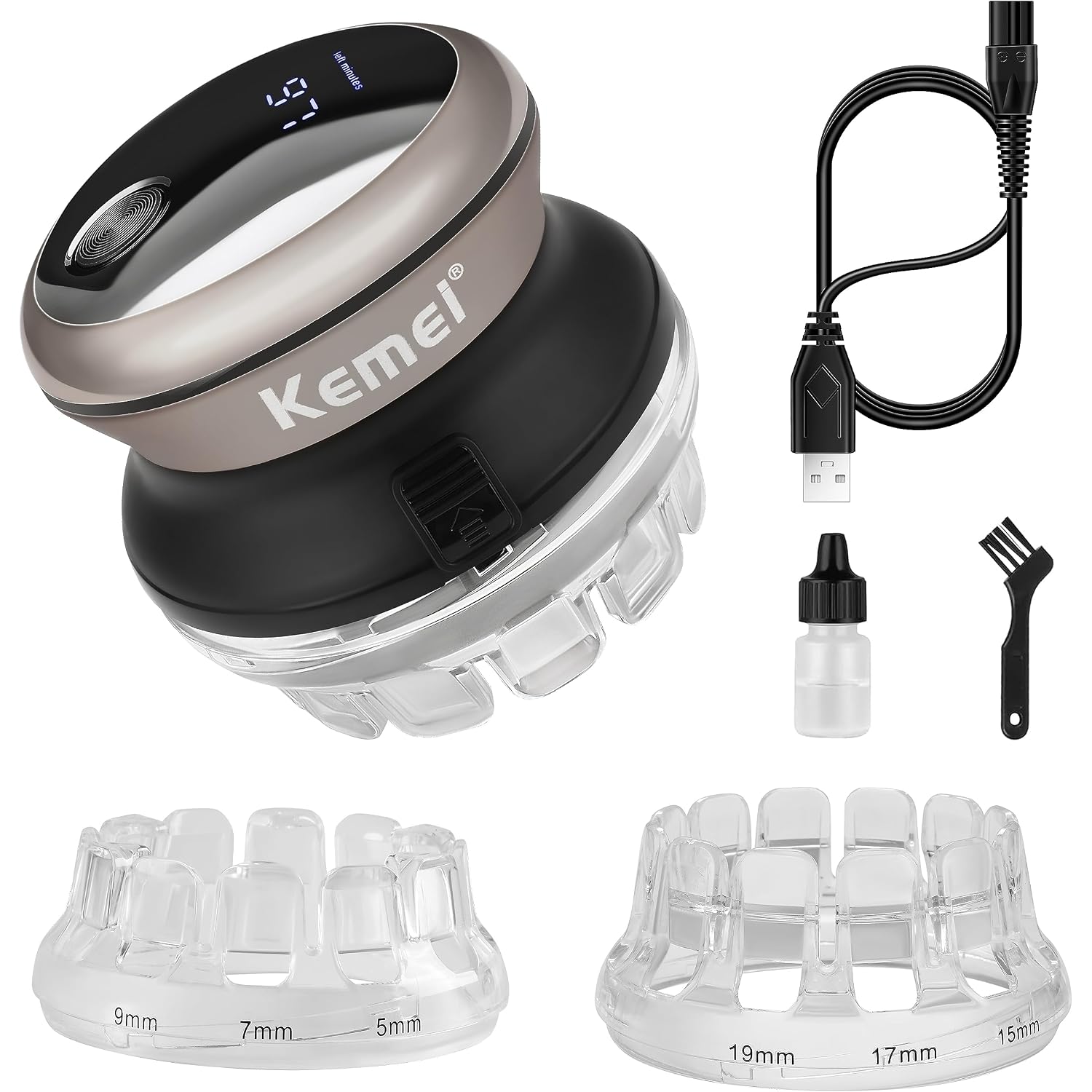 Kemei Professional Hair Clippers For Men, Automatic Circular Hair Trimmer, Cordless Self-Haircut Kit With Led Display, Km-887 Silvery