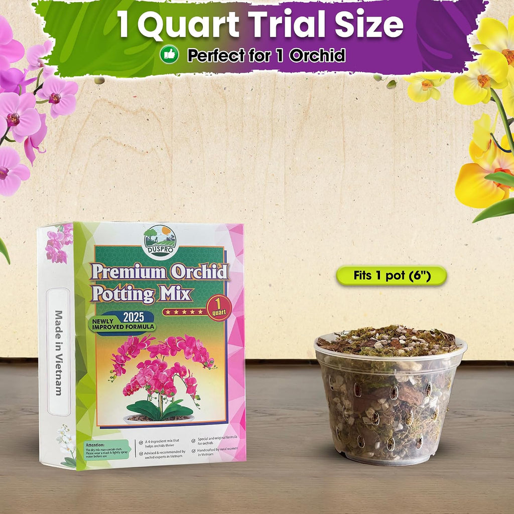 4In1 Orchid Potting Mix For Repotting, Pre-Mixed & Ready To Use, 1Qt | Forest Moss, Pine Bark, Perlite & Pumice, Professional Blend, Drainage & Airflow, Upgraded Formula