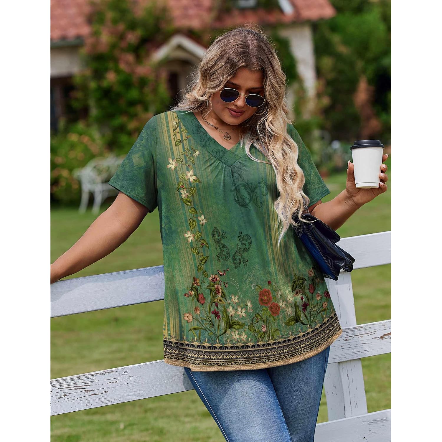 IN'VOLAND Womens Plus Size Tops Short Sleeve Summer V Neck Shirts Flowy Dressy Casual Tunic Blouses 1X-5X