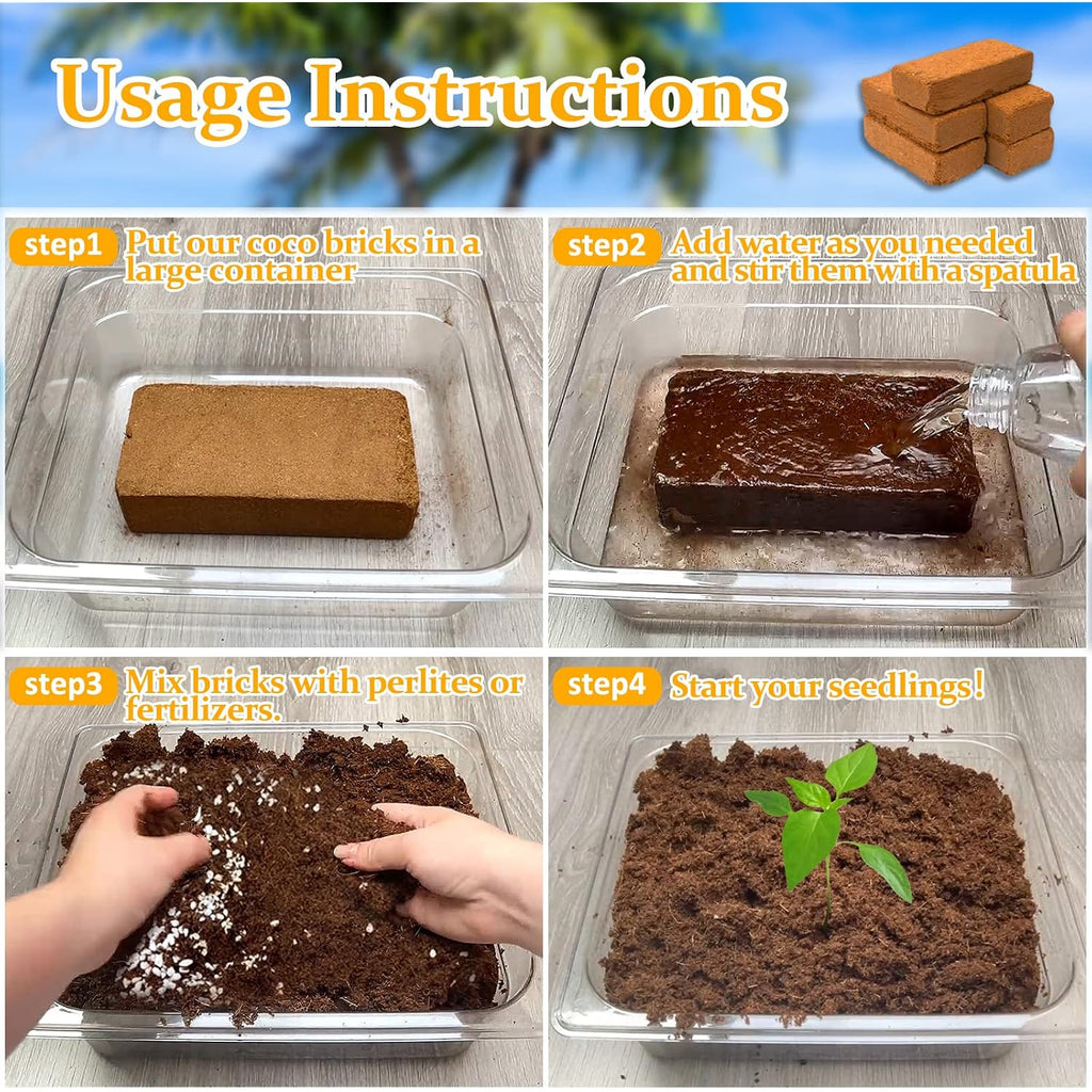 2Pcs Organic Coco Coir Bricks Soil Blocks- 100% Natural Compressed Coco Peat Brick Coconut Fiber Substrate With Low Ec& Ph Balance, High Expansion Coco Coir Pith Coconut Husk For Garden