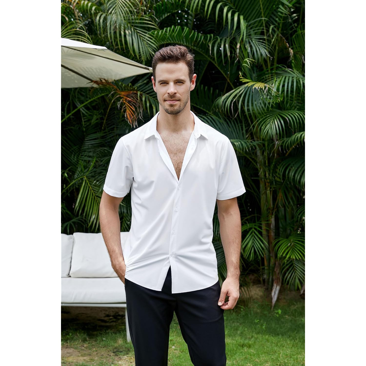 Samerm Mens Dress Shirt Wrinkle Free Moisture Wicking 4-Way High Stretch Super Soft Casual Button Down Shirts