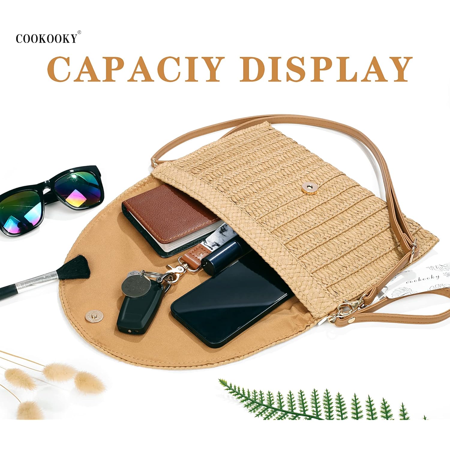 COOKOOKY Straw Clutch Handbag Summer Beach Straw Purse for Women woven Envelope Bag | Straw, Summer, Beach, woven, Straw, Summer