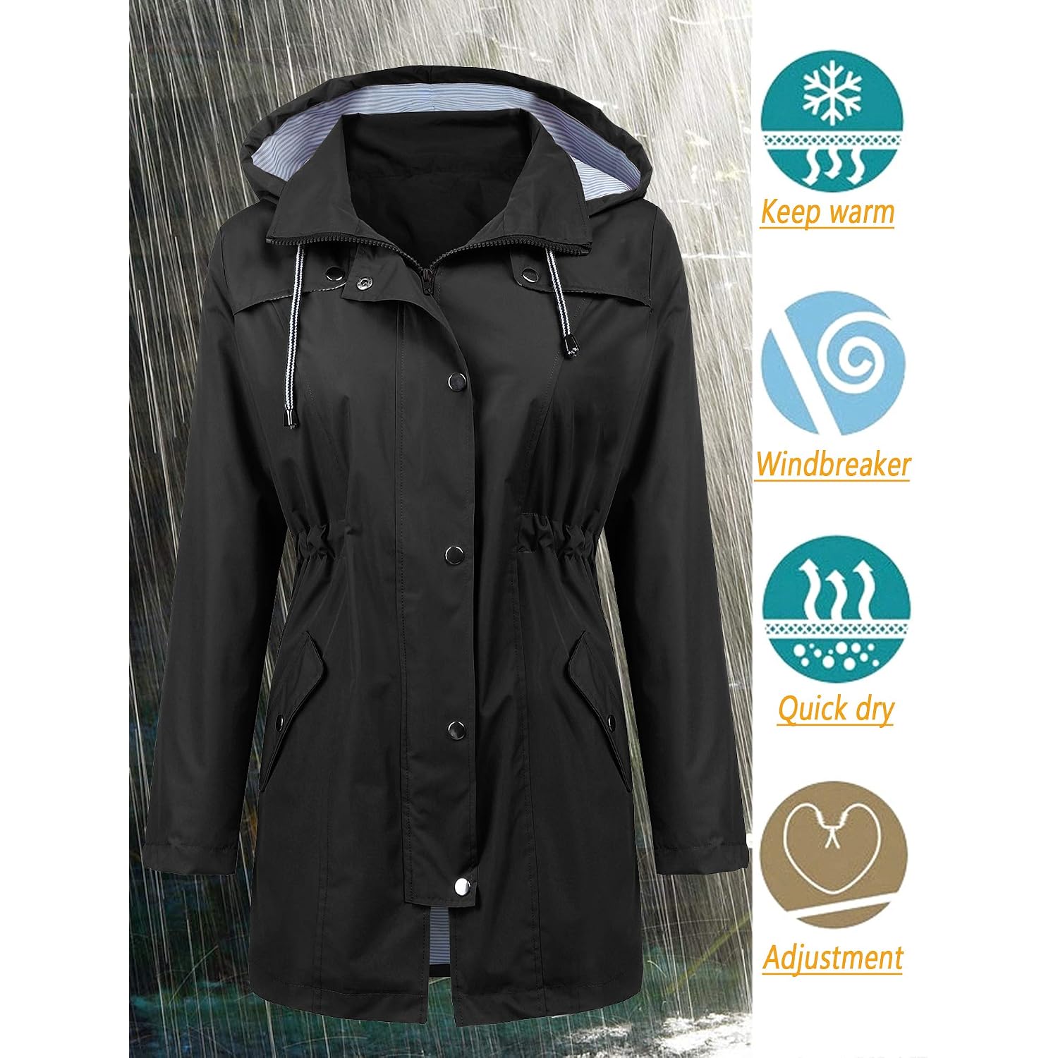 Lomon Raincoat Women Waterproof Long Hooded Trench Coats Lined Windbreaker Travel Jacket S-Xxl